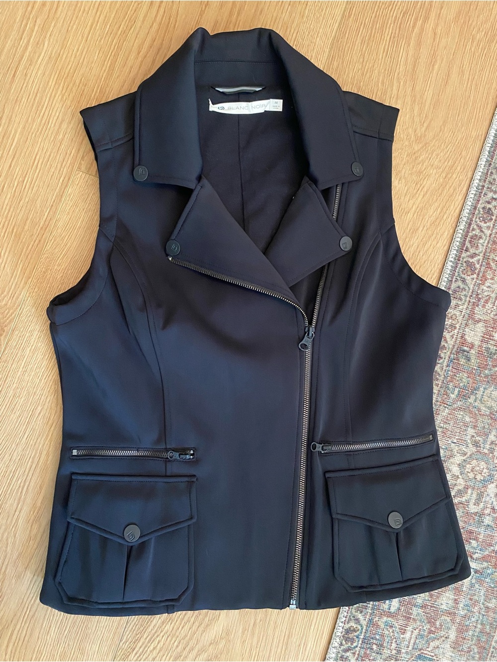 Blanc Noir Black Moto Zip Vest Women’s Medium Stretch Utility Style
